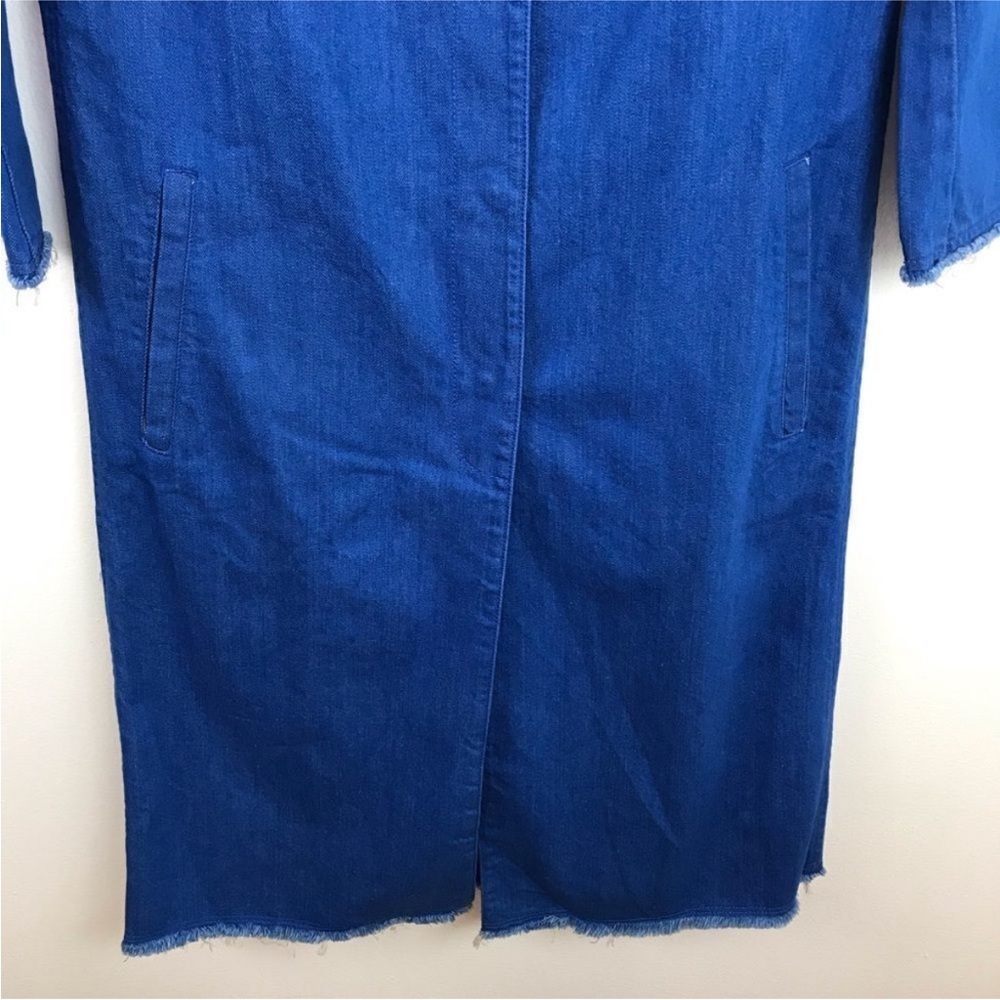ZARA Blue Jean Jacket longline collarless denim duster small - Picture 6 of 13